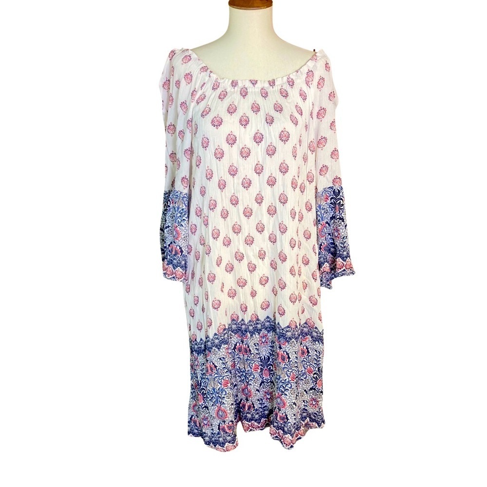 Style & Co Women's‎ Dress Sz XL Boho Crinkle Rayon Long Sleeve Shift